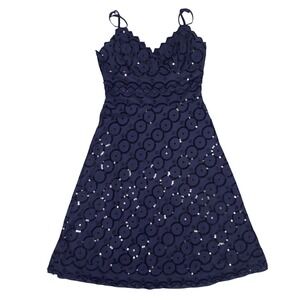 ECI New York Navy Blue‎ Sequin Lace Fit Flare Party Dress Size 8 Empire Sundress